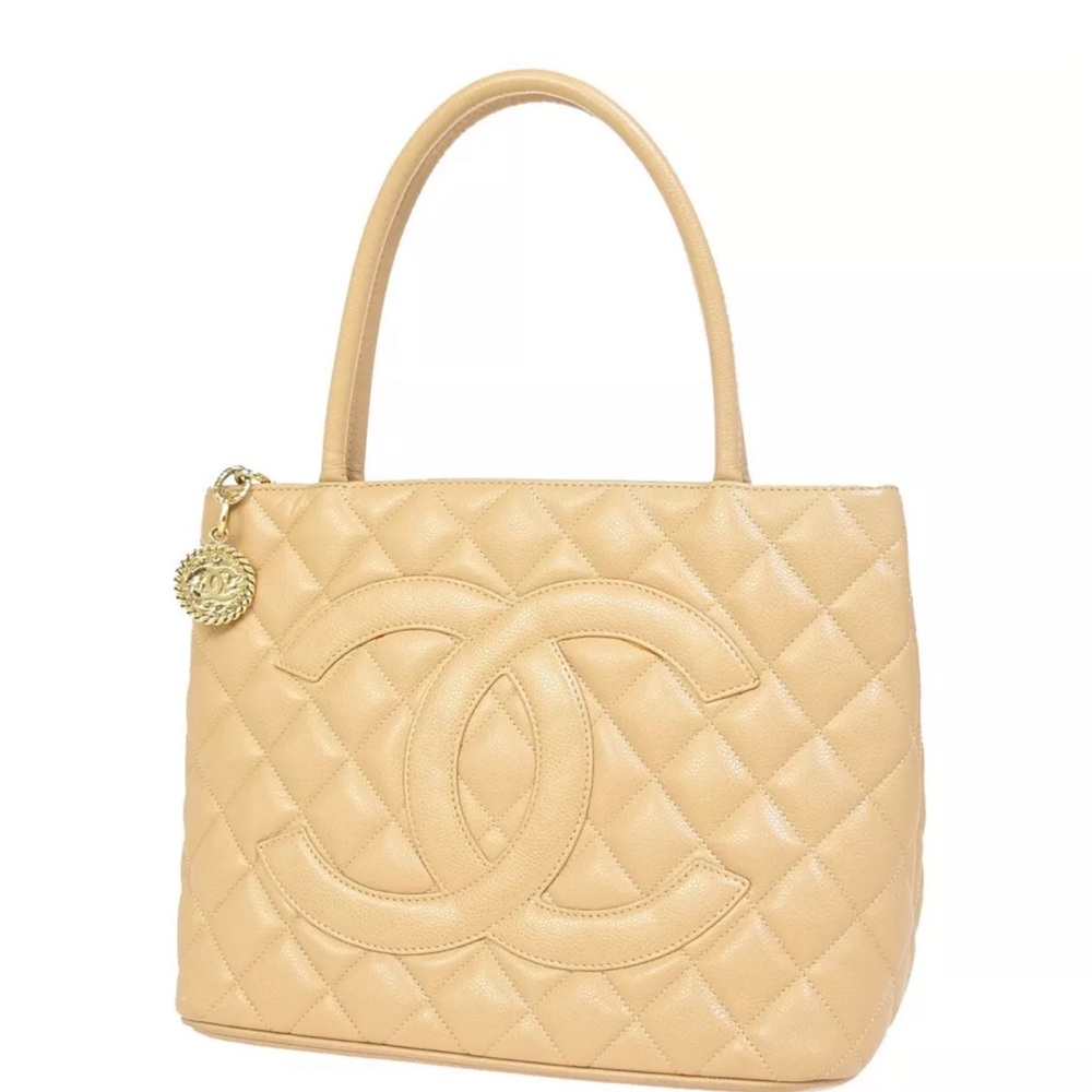 CHANEL Beige Quilted Tote Bag